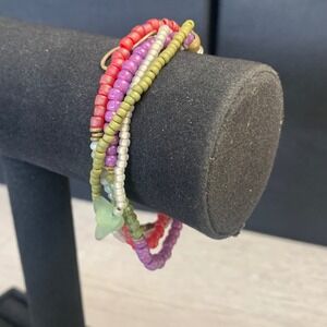 Boho Multi Strand Seed Bead Bracelet Adjustable Lobster Clasp Purple Red Green